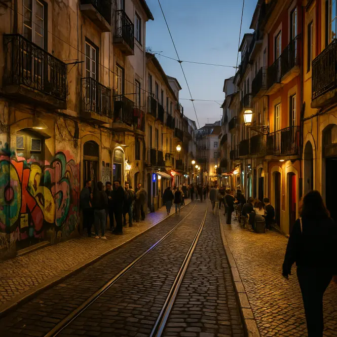 Bairro Alto – Angesagtes Ausgehviertel mit Bars und Straßenkunst.