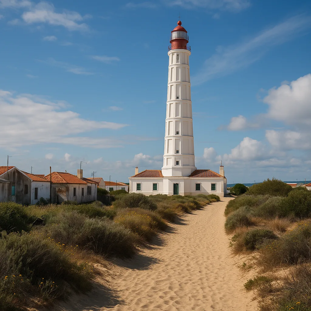 Farol da Ilha da Culatra – Historischer Leuchtturm am südlichsten Zipfel der Küste.