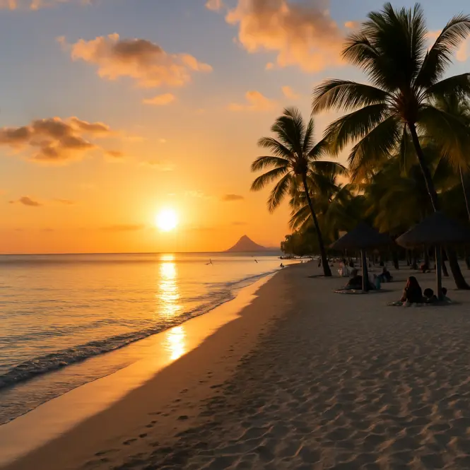 Flic en Flac – Beliebter Badeort mit Sonnenuntergängen über dem Meer.