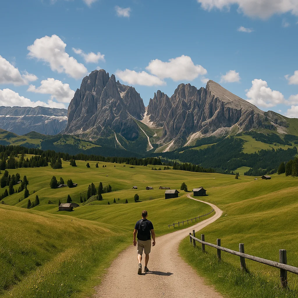 Hans-und-Paula-Steger-Weg – Panoramaweg auf der Seiser Alm mit Blick auf den Langkofel.