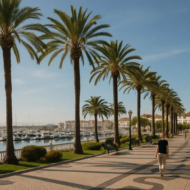 Jardim Manuel Bívar – Palmengesäumter Stadtgarten am Hafen von Faro.