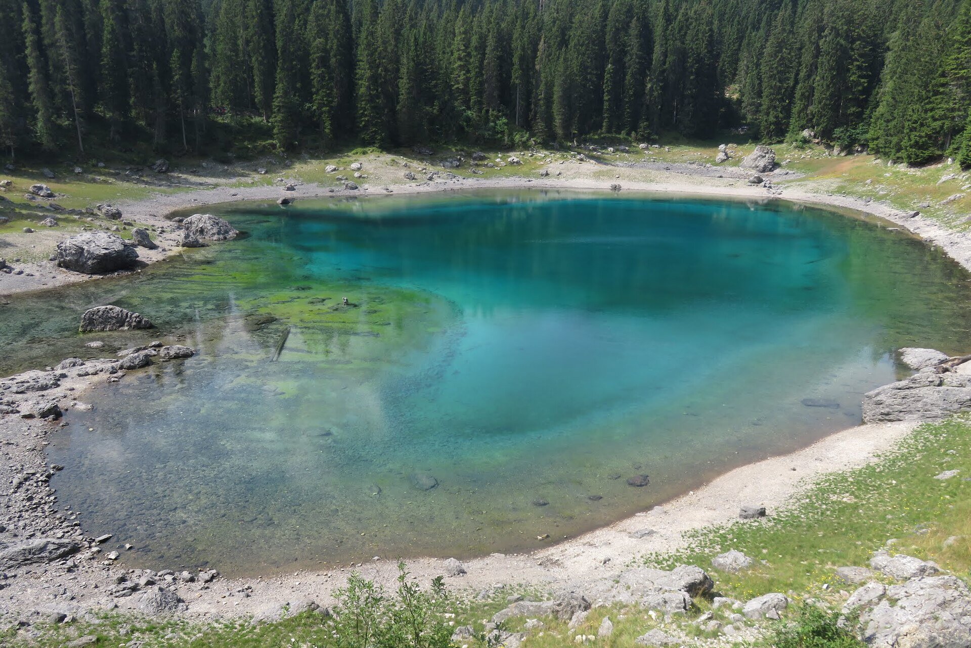 Karersee – Smaragdgrüner Bergsee mit Spiegelbild des Latemar.