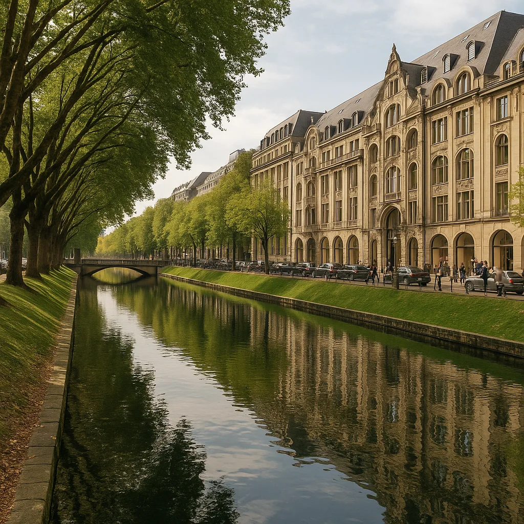 Königsallee – Elegante Einkaufsstraße mit historischem Stadtgraben.