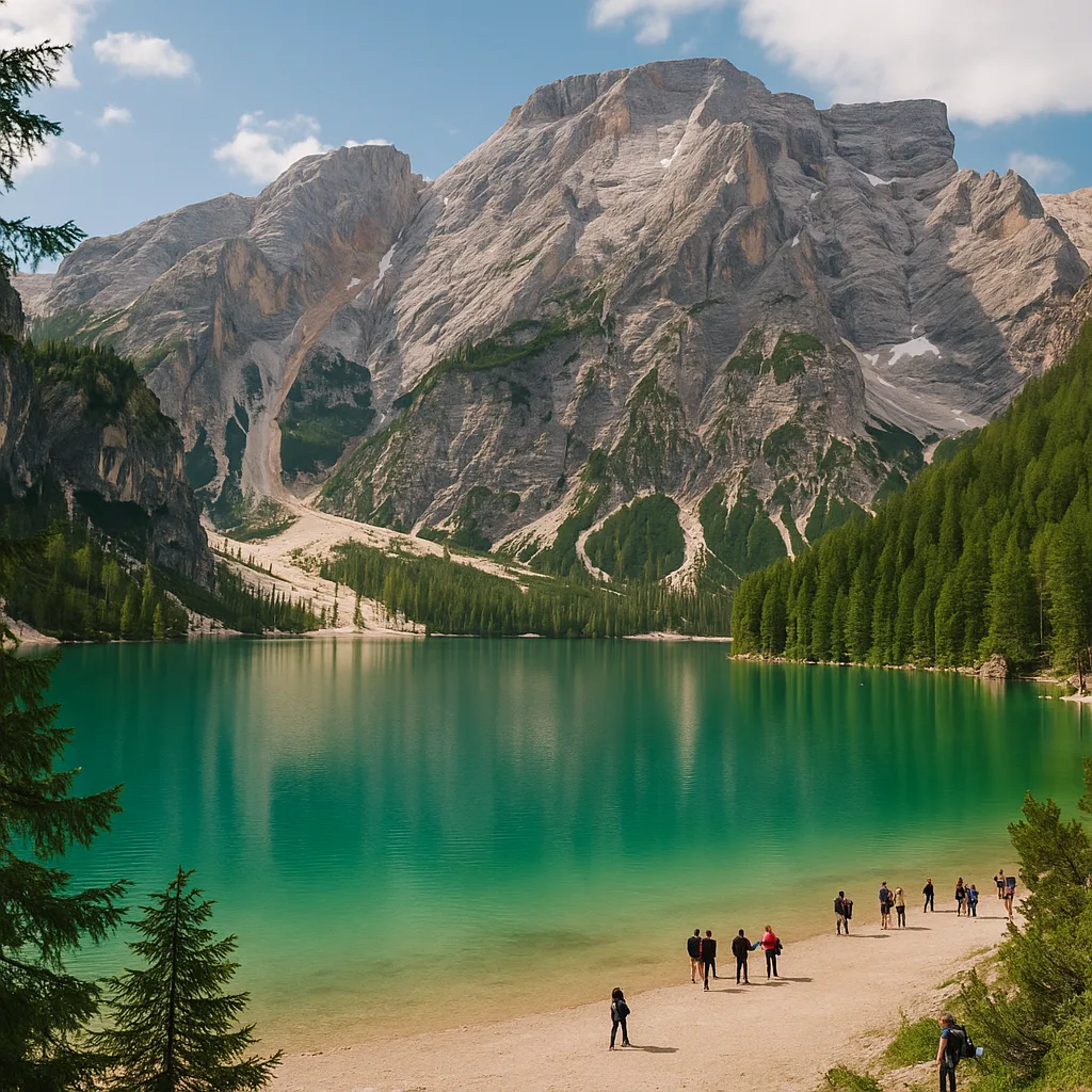 Pragser Wildsee – Türkisfarbener Bergsee, einer der meistbesuchten Orte der Dolomiten.