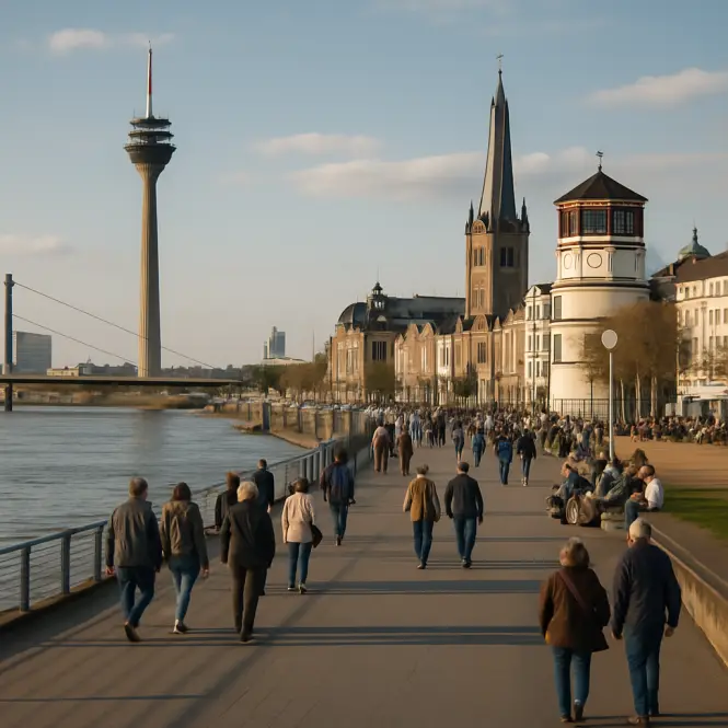 Rheinuferpromenade – Beliebte Flanierstrecke direkt am Rhein.