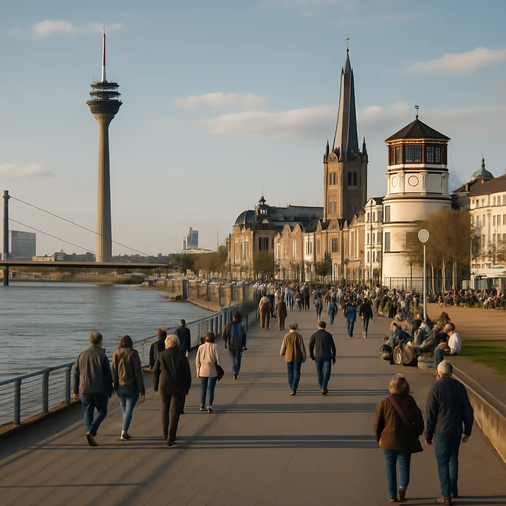 Rheinuferpromenade – Beliebte Flanierstrecke direkt am Rhein.