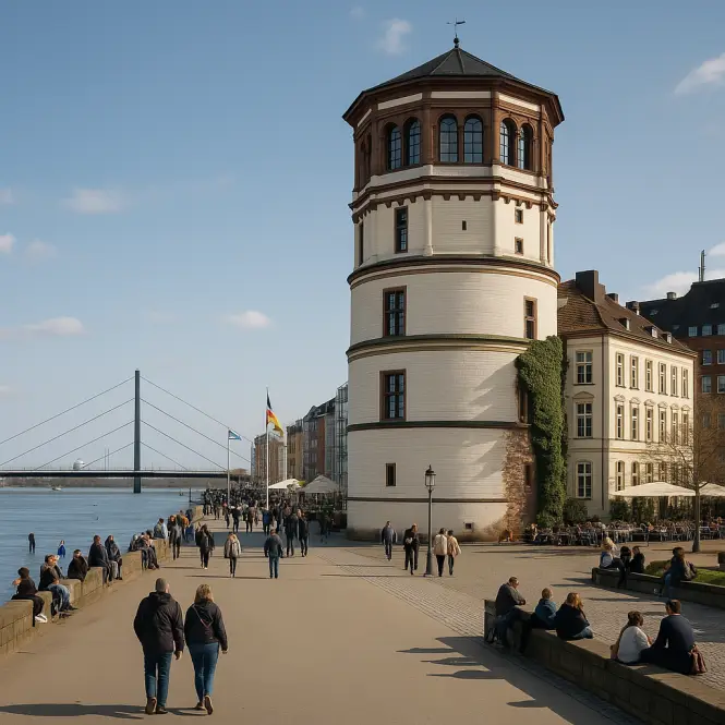 Schlossturm Burgplatz – Letzter Rest des Düsseldorfer Stadtschlosses am Rhein.