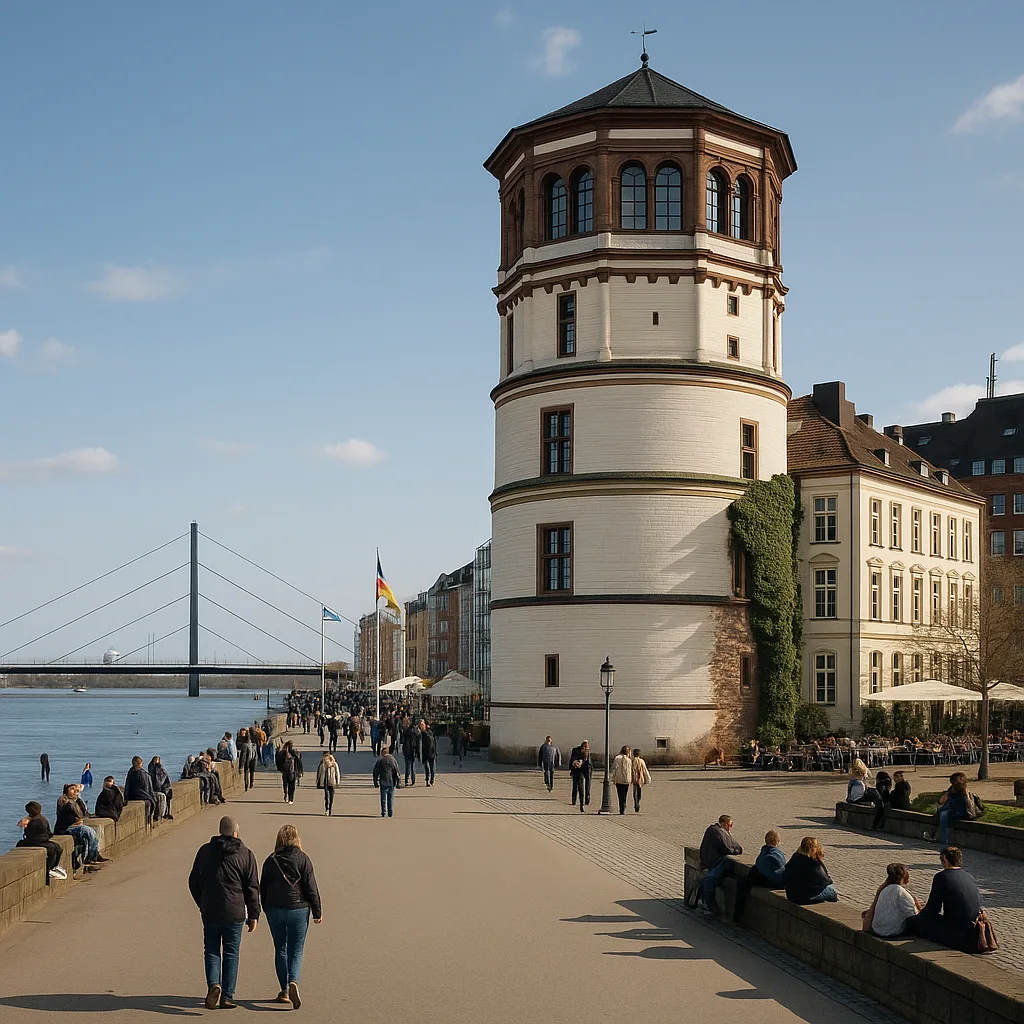 Schlossturm Burgplatz – Letzter Rest des Düsseldorfer Stadtschlosses am Rhein.