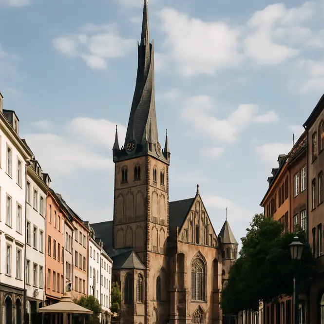 St. Lambertus Basilika – Gotische Basilika mit markant verdrehtem Kirchturm.