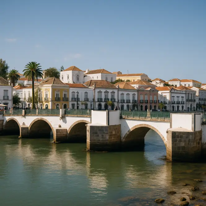 Tavira – Elegante Altstadt mit römischer Brücke am Fluss Gilão.